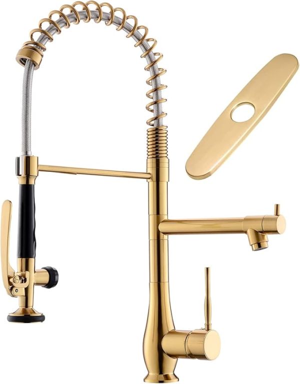 GIMILI Brushed Gold Kitchen Faucet with Pull Down Sprayer Single Handle